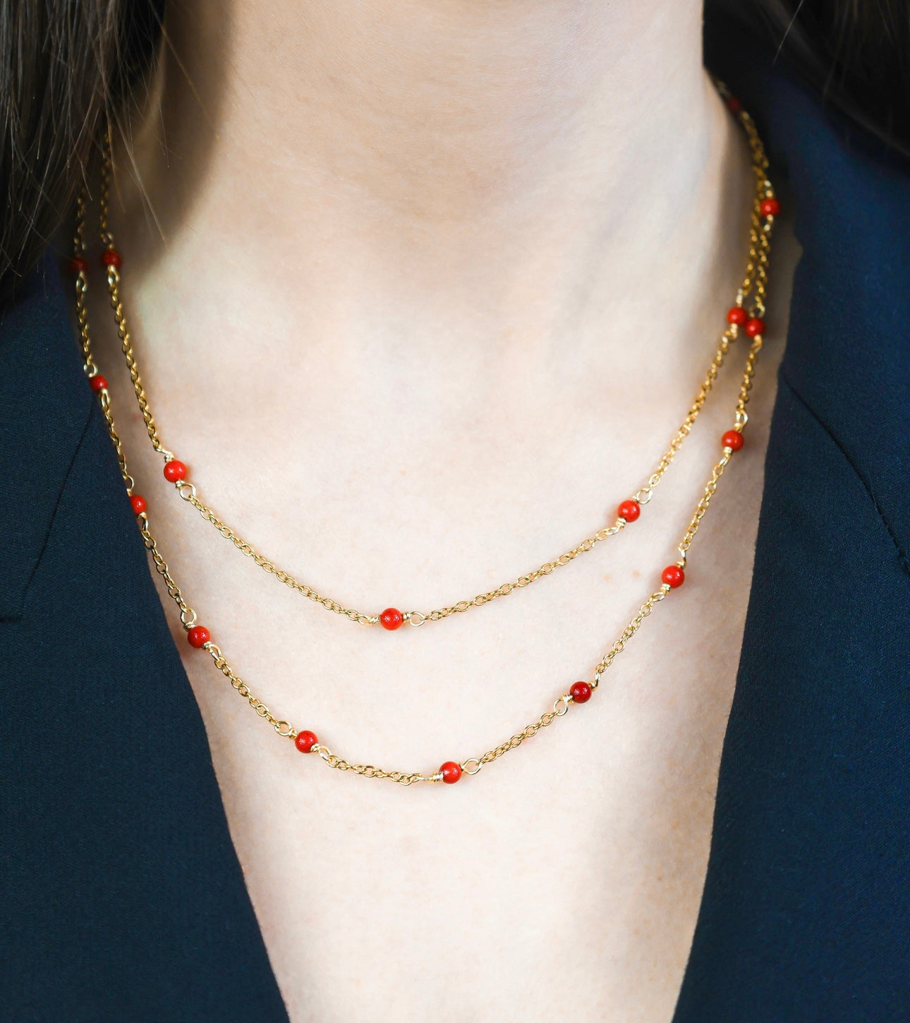 Collier - Stella Double x Corail Bambou