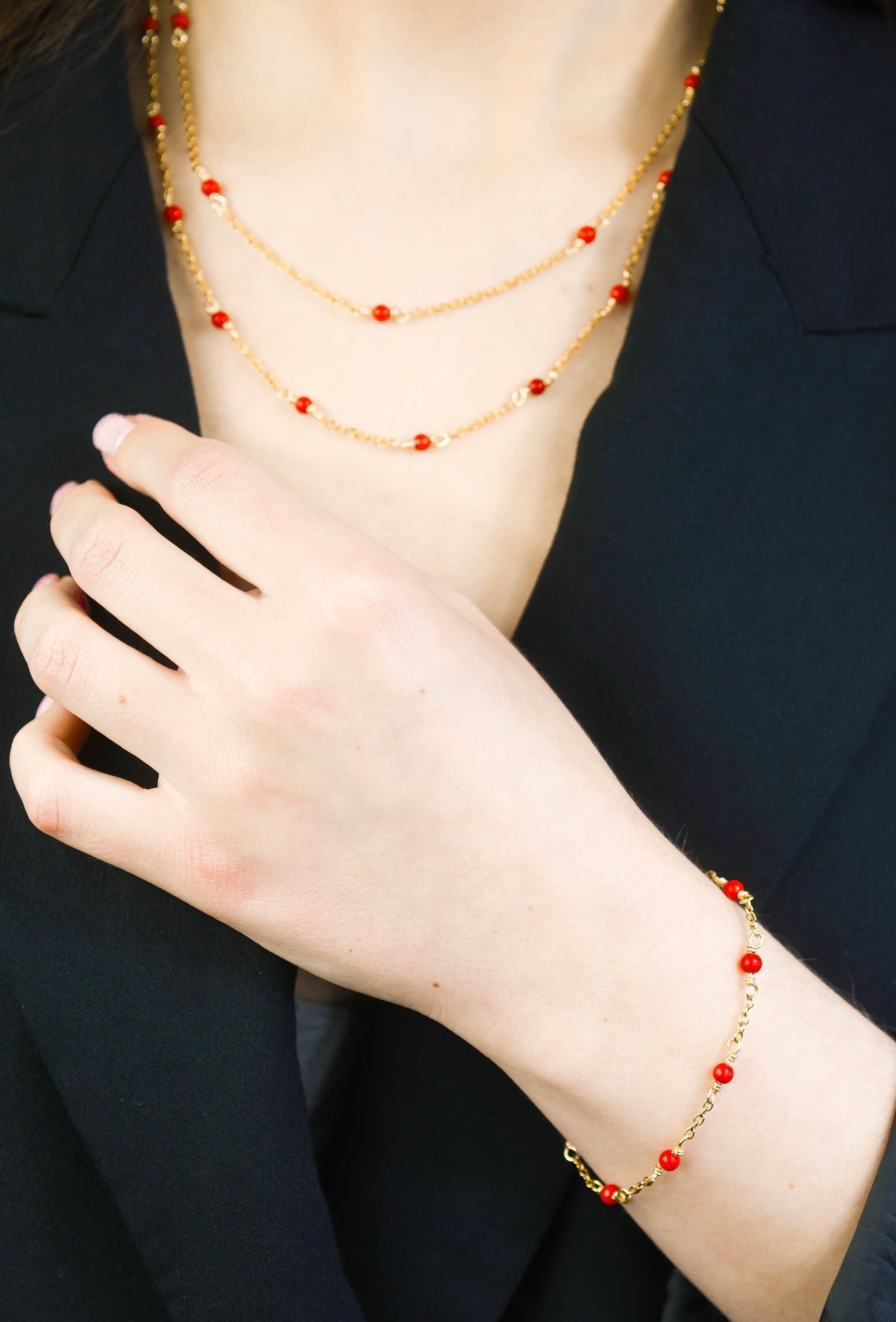 Collier - Stella Double x Corail Bambou