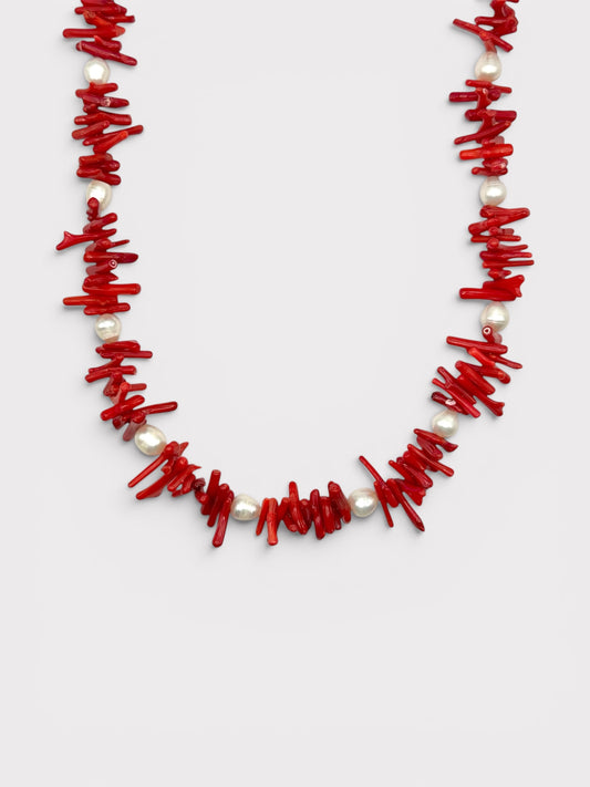 Collier - Adalina x Corail Bambou & Perles de Culture