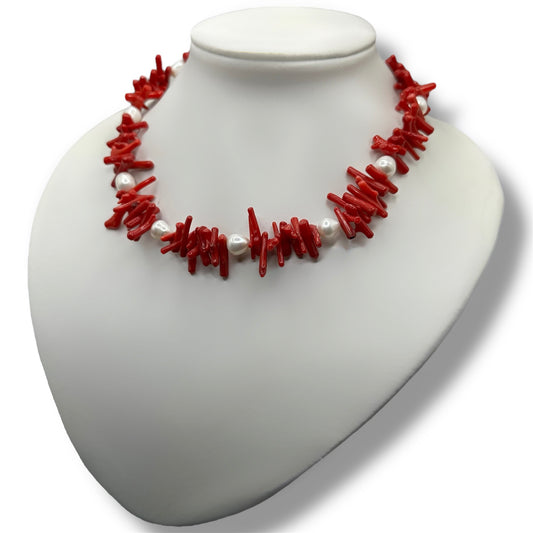 Collier - Adalina x Corail Bambou & Perles de Culture