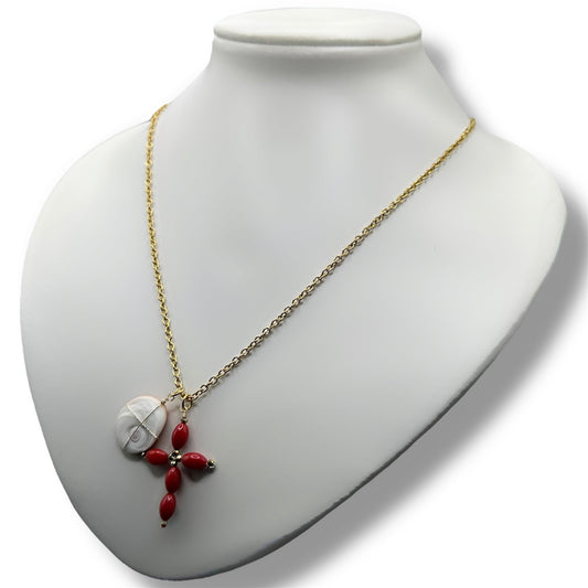 Collier - Santa Lucia x Œil de Sainte Lucie & Croix en Corail Bambou