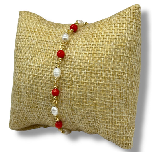Bracelet - Bianca x Corail Bambou & Perles de Culture