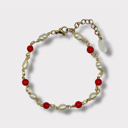 Bracelet - Bianca x Corail Bambou & Perles de Culture